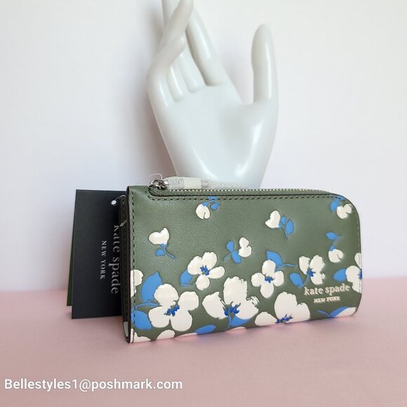 KATE SPADE Devin Painterly Bouquet SMALL Bifold Leather Wallet-Cedar Stand  🎈⭐ - Picture 2 of 16